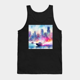 Artistic illustration of high speed boats on the waterfront Tank Top